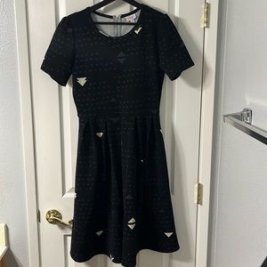 Black LuLaRoe Amelia Dress with Geometric Pattern